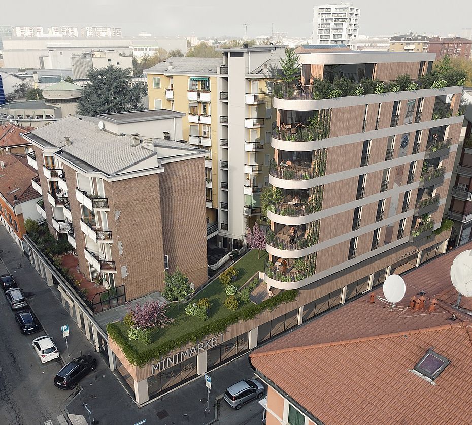 Ripresa drone cantiere V4 Legno con costruzione ibrida legno-calcestruzzo e montaggio elementi prefabbricati