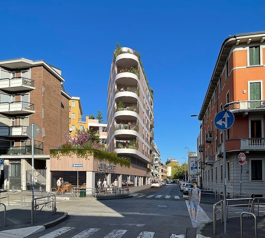 Progetto costruzione V3 Legno con elementi combinati legno-calcestruzzo e tecnologia prefabbricazione moderna